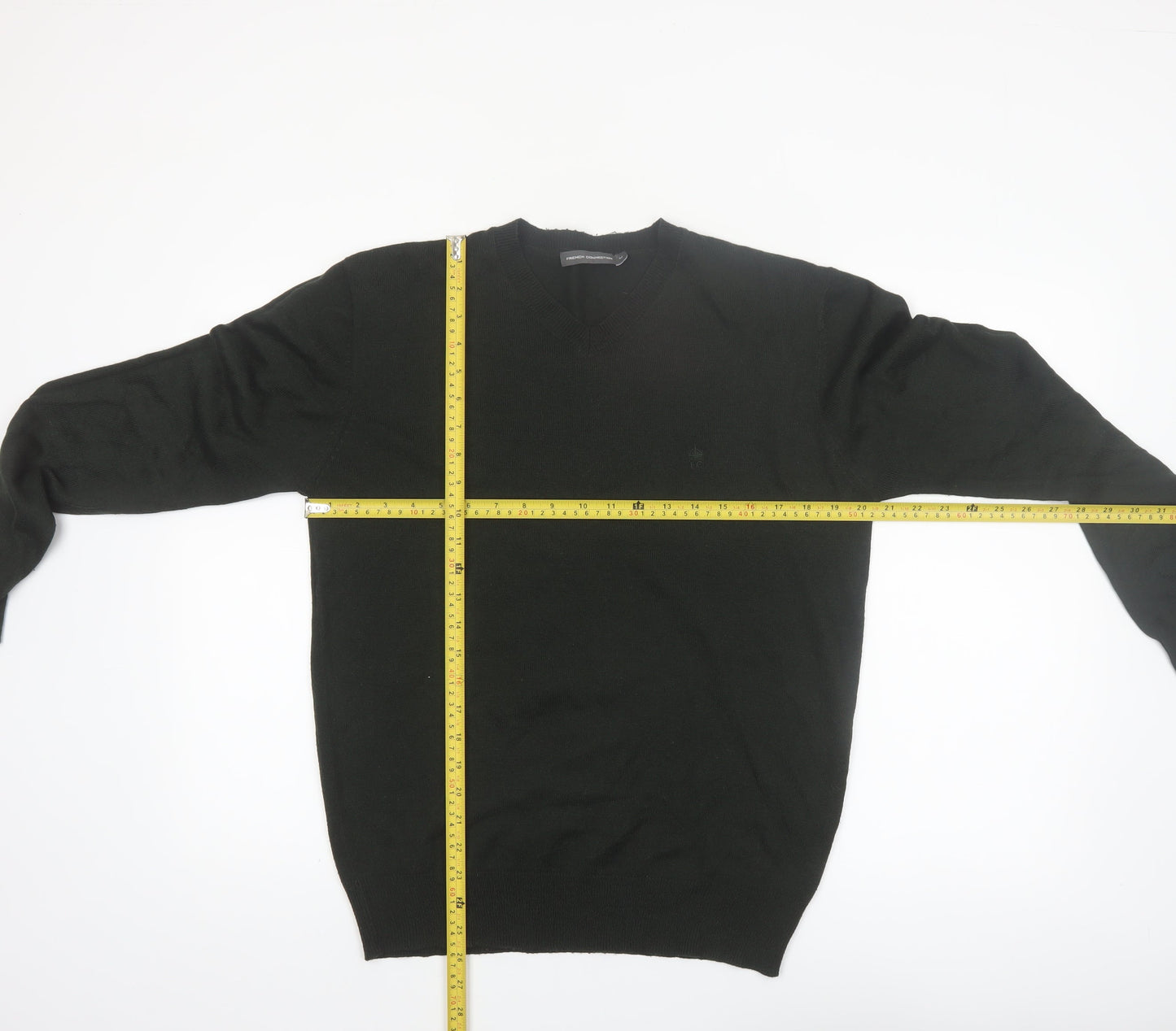 French Connection Men’s Black V-Neck Acrylic Jumper Size M