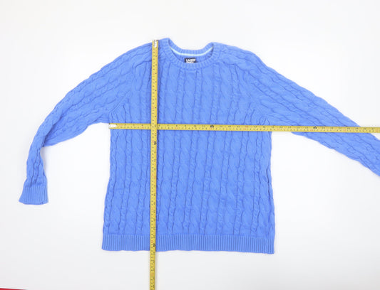 Lands' End Women Blue Cable-Knit Cotton Jumper Size L