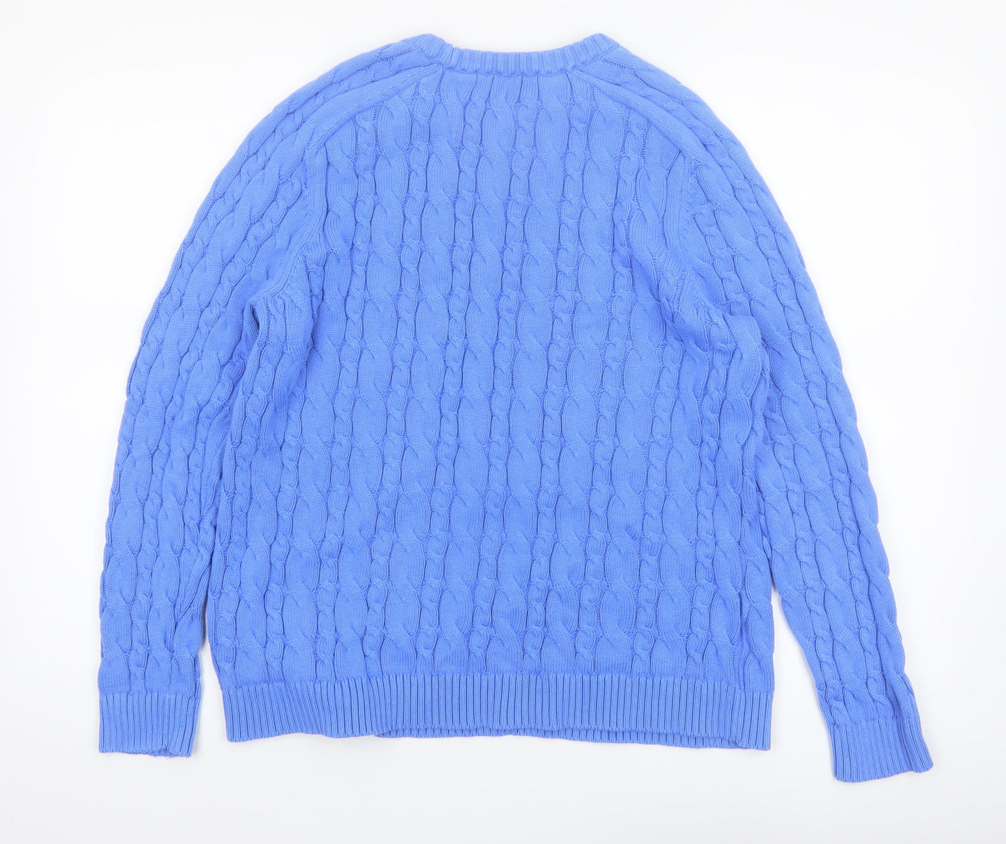Lands' End Women Blue Cable-Knit Cotton Jumper Size L