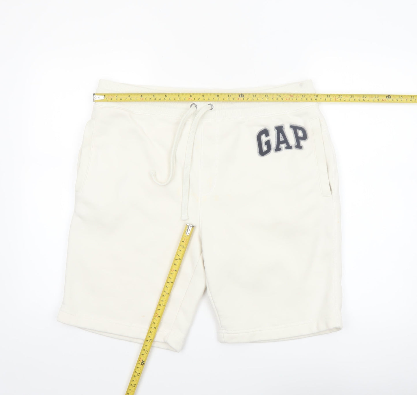 GAP Men’s White Sweat Shorts L Fleece Drawstring Casual