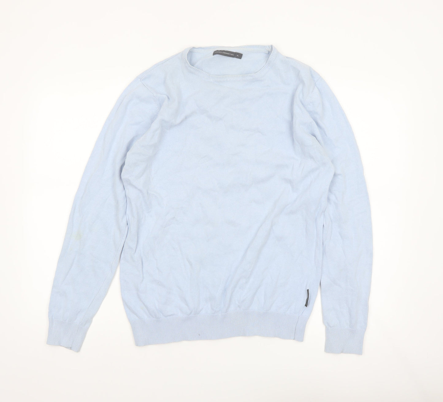 French Connection Men's Blue Cotton Crew Neck Jumper XL