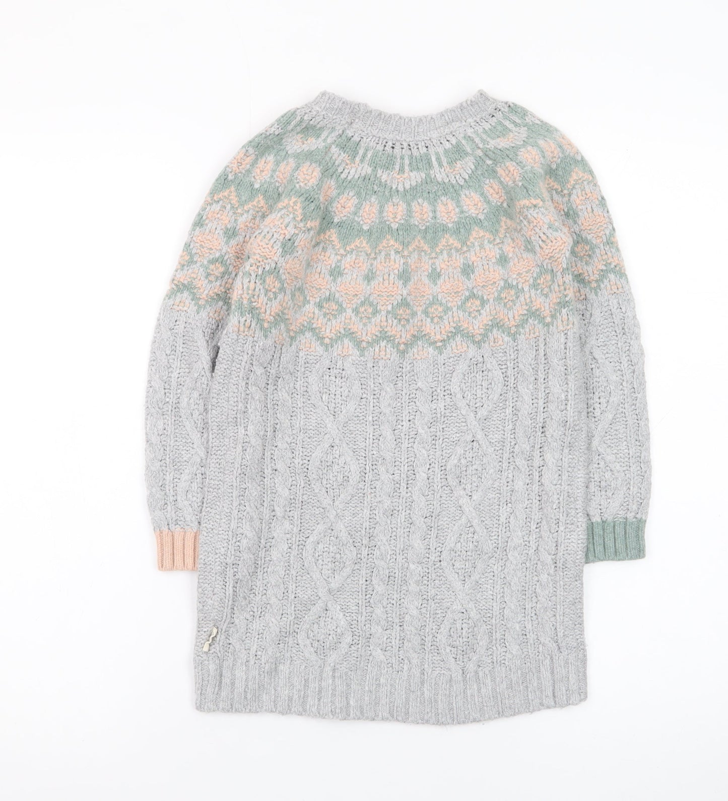 White Stuff Girls Grey Fair Isle Knit Sweater Dress 5-6 Years Winter Casual