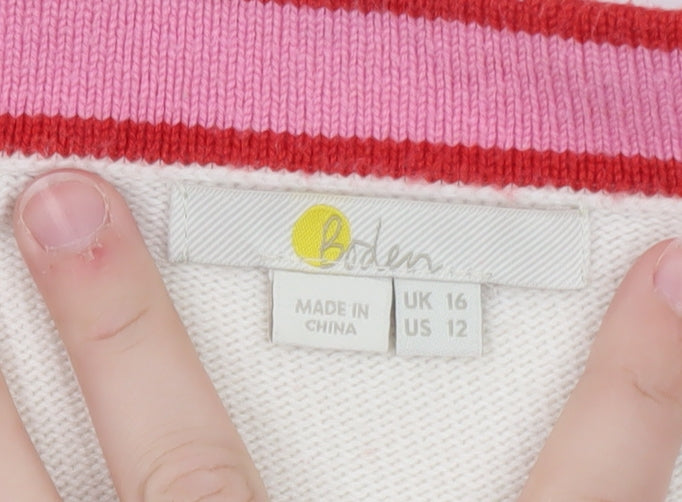 Boden Women Ivory Colourblock V-Neck Cardigan Size 16