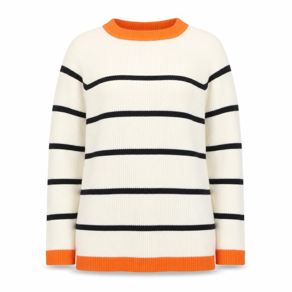 Selected Femme Women's Ivory Striped High Neck Pullover Jumper L