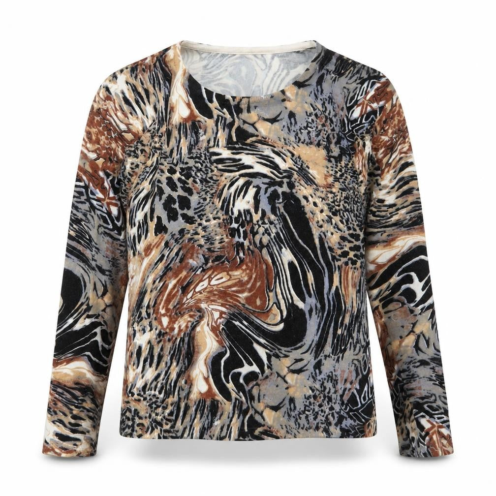 Claudia C Women Brown Multi Animal Print Pullover Jumper M/L