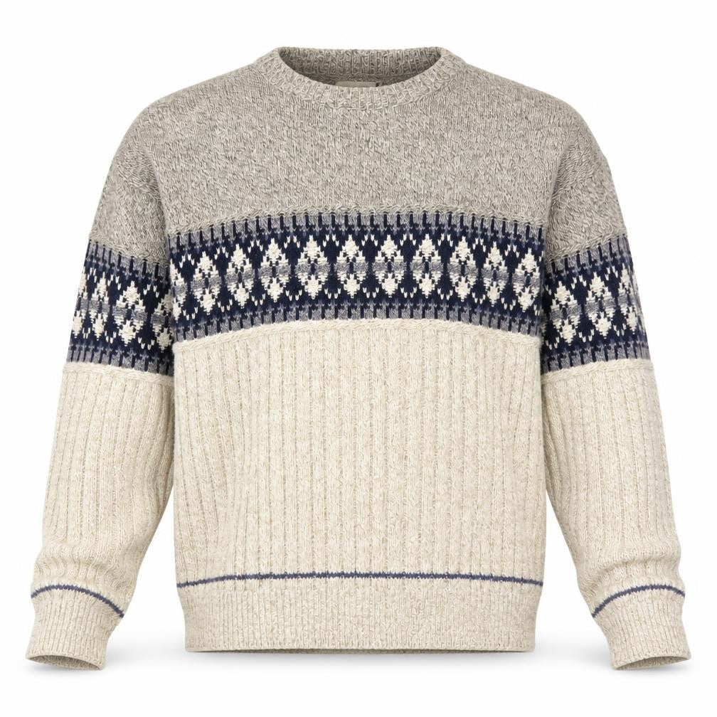 FieldMaster Men's Beige Fair Isle Knit Pullover Jumper L