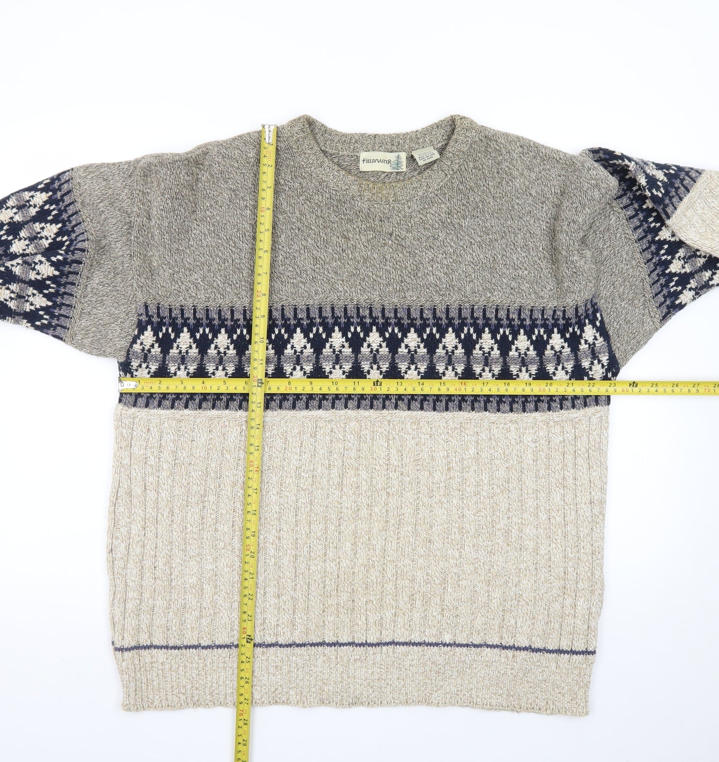 FieldMaster Men's Beige Fair Isle Knit Pullover Jumper L