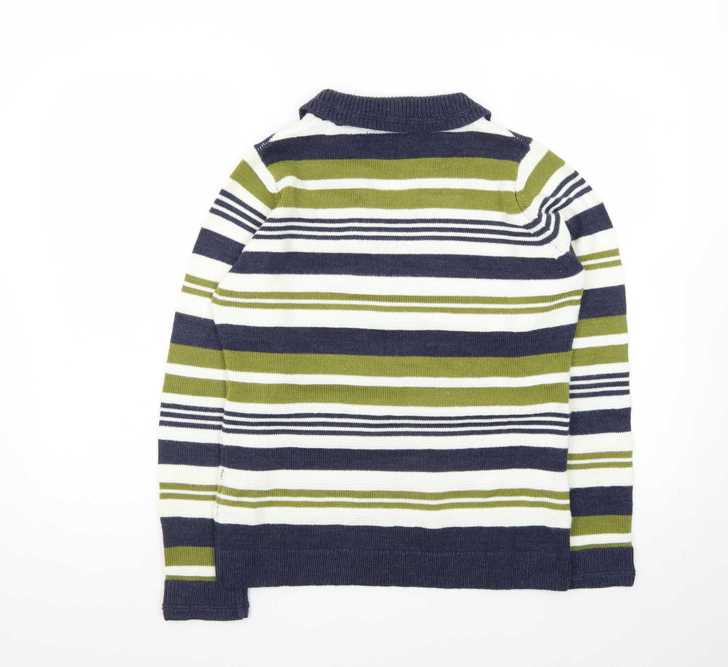 Isle Women Blue Green Striped Collared Pullover Jumper Size S 10-12