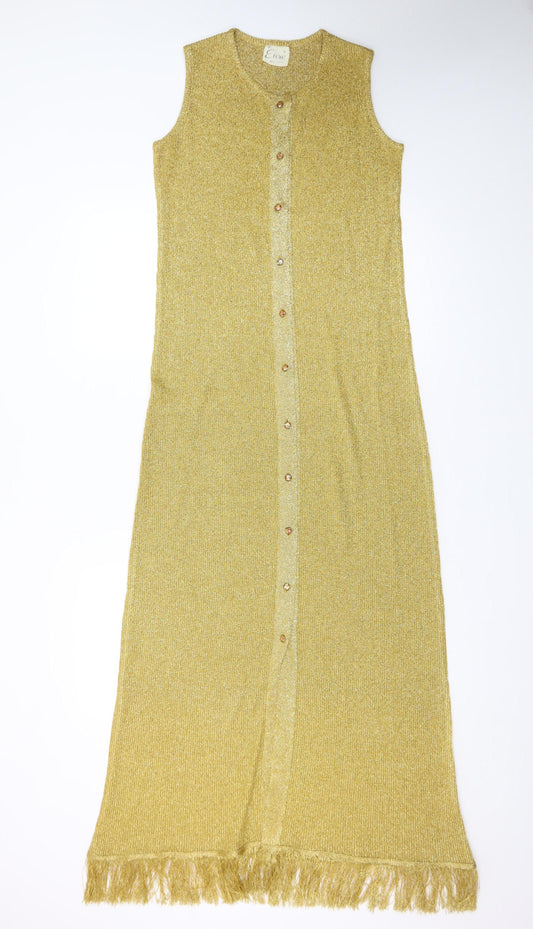 Euro Women’s Gold Sleeveless Long Sheath Knit Dress Size 6