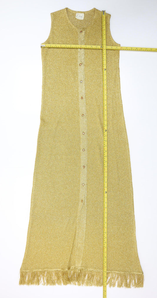 Euro Women’s Gold Sleeveless Long Sheath Knit Dress Size 6