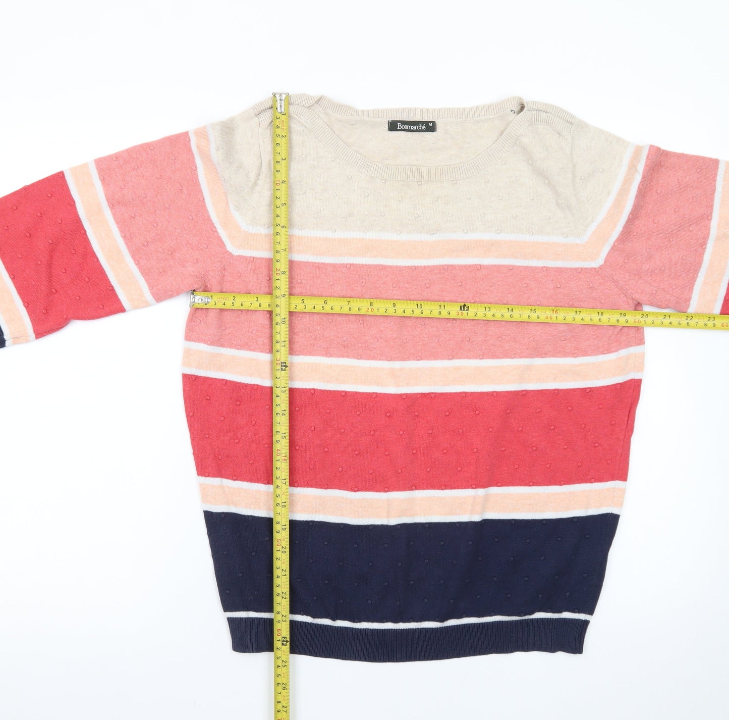 Bonmarché Women’s Multicoloured Cotton Striped Crew Neck Jumper Size M
