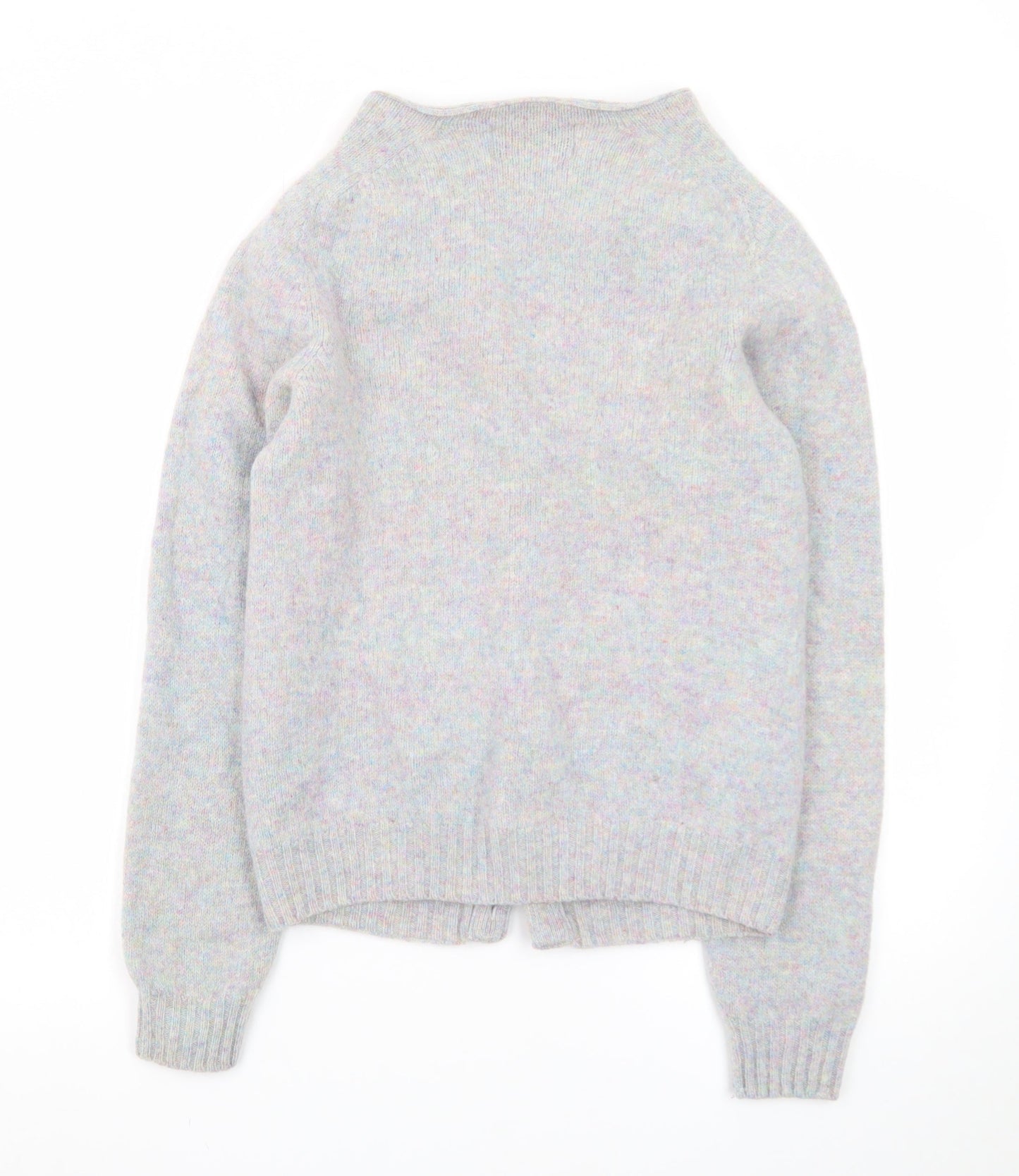 Harley of Scotland Women Grey Wool Cardigan L V-Neck Knit