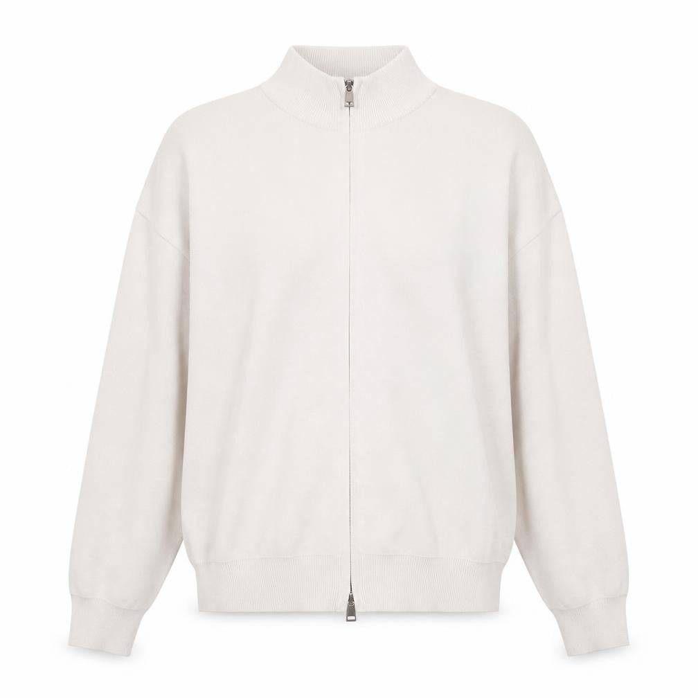 Zara Women's Ivory Mock Neck Full Zip Knit Jumper Size 14