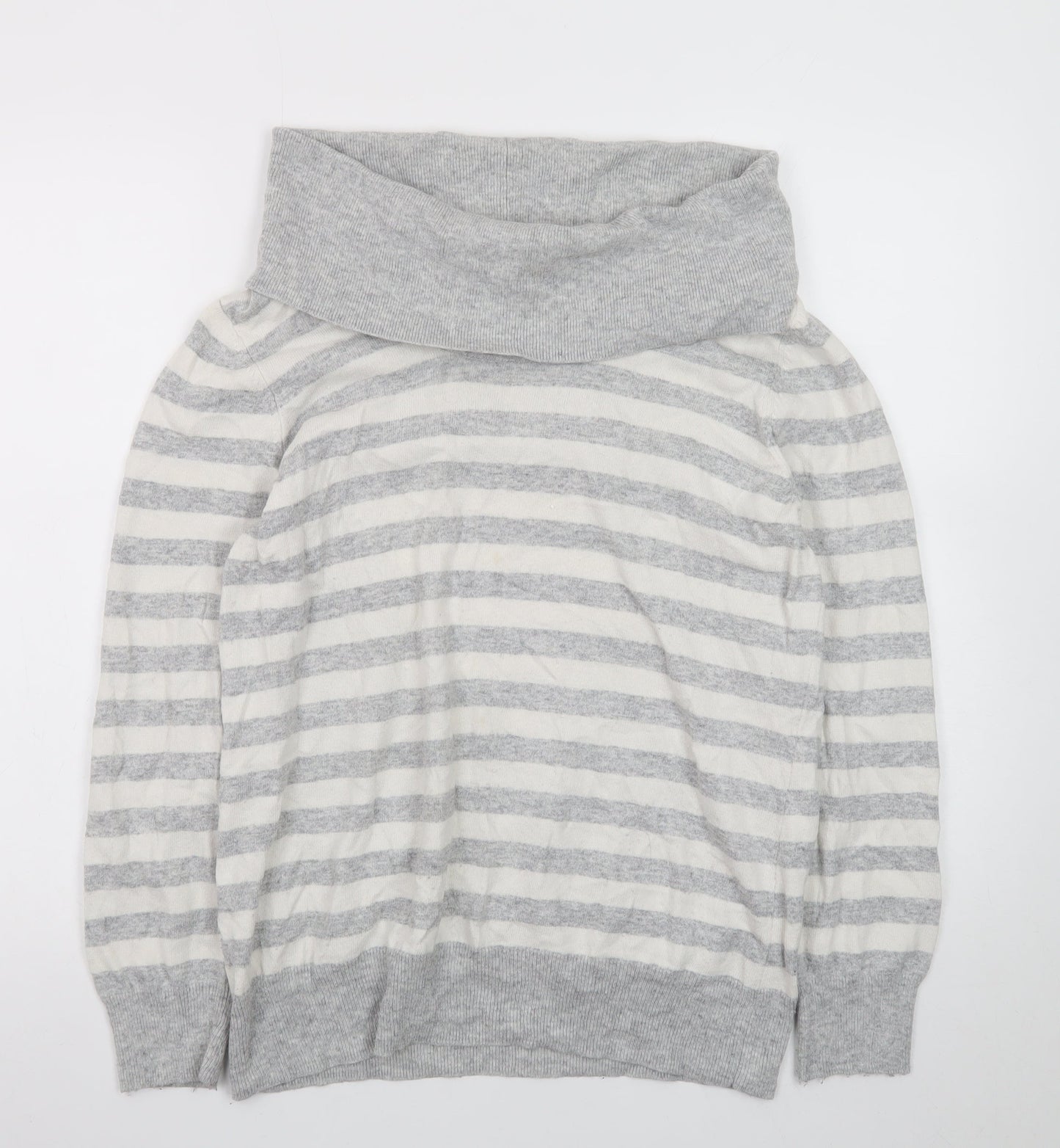 CC Women Grey Striped Cowl Neck Jumper XL Cotton Cashmere Blend