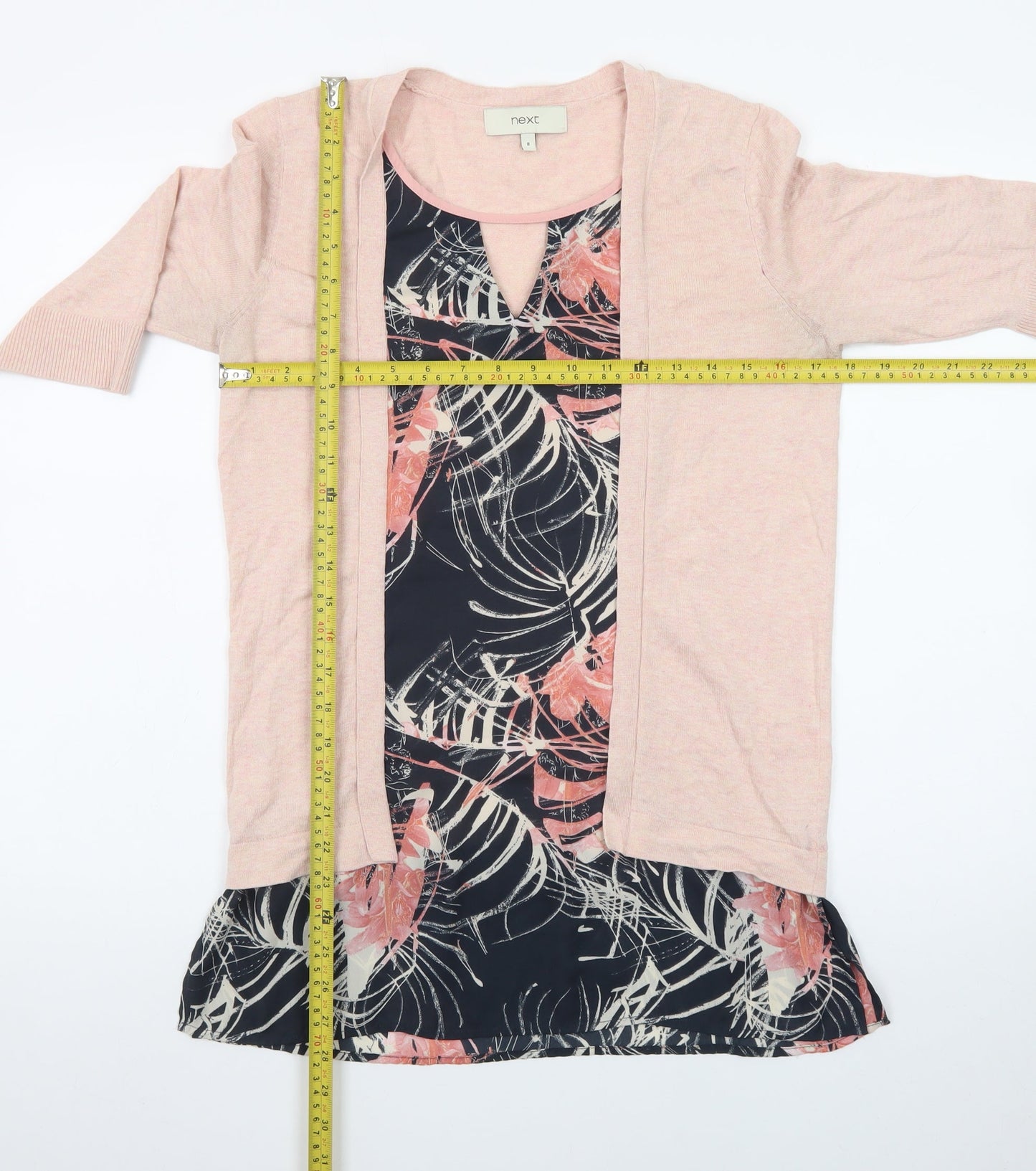 Next Women Pink Floral Layered Cardigan Size 8 Regular Lightweight