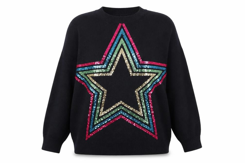 Next Women Black XL Sequin Star Pullover Jumper