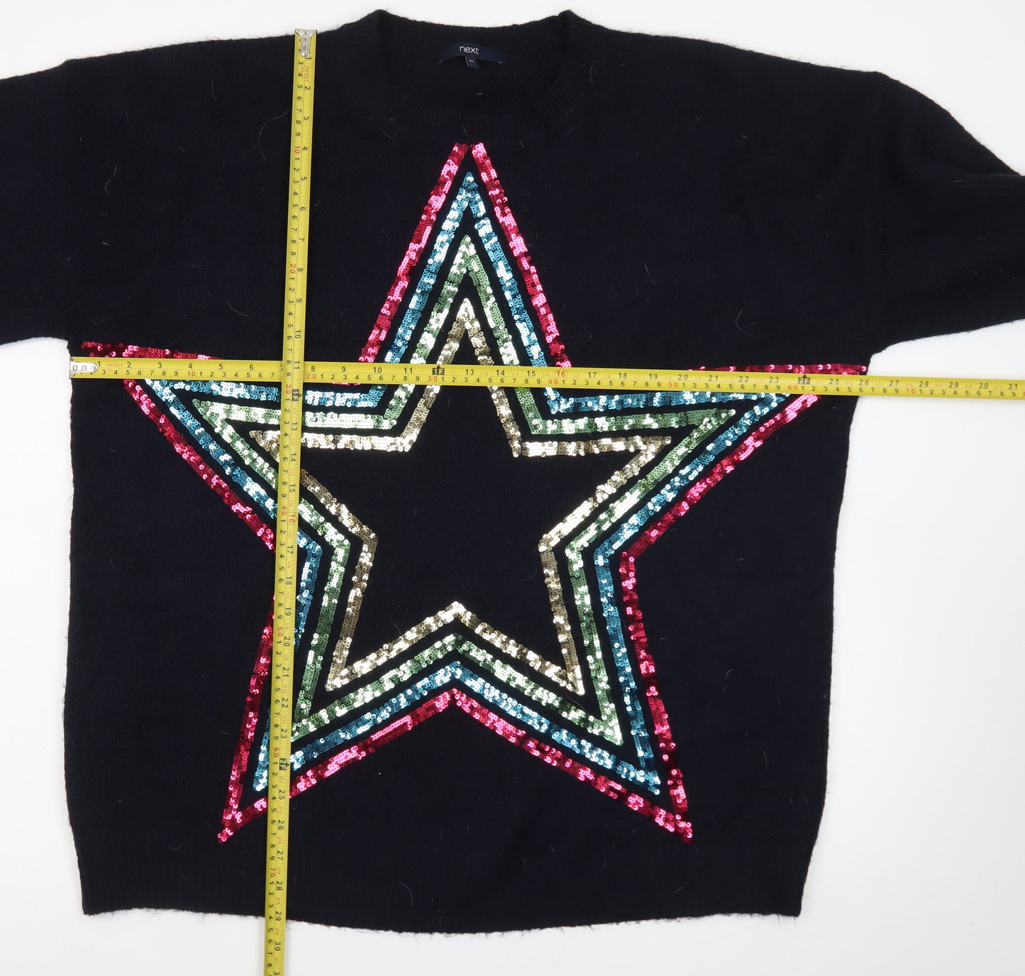 Next Women Black XL Sequin Star Pullover Jumper