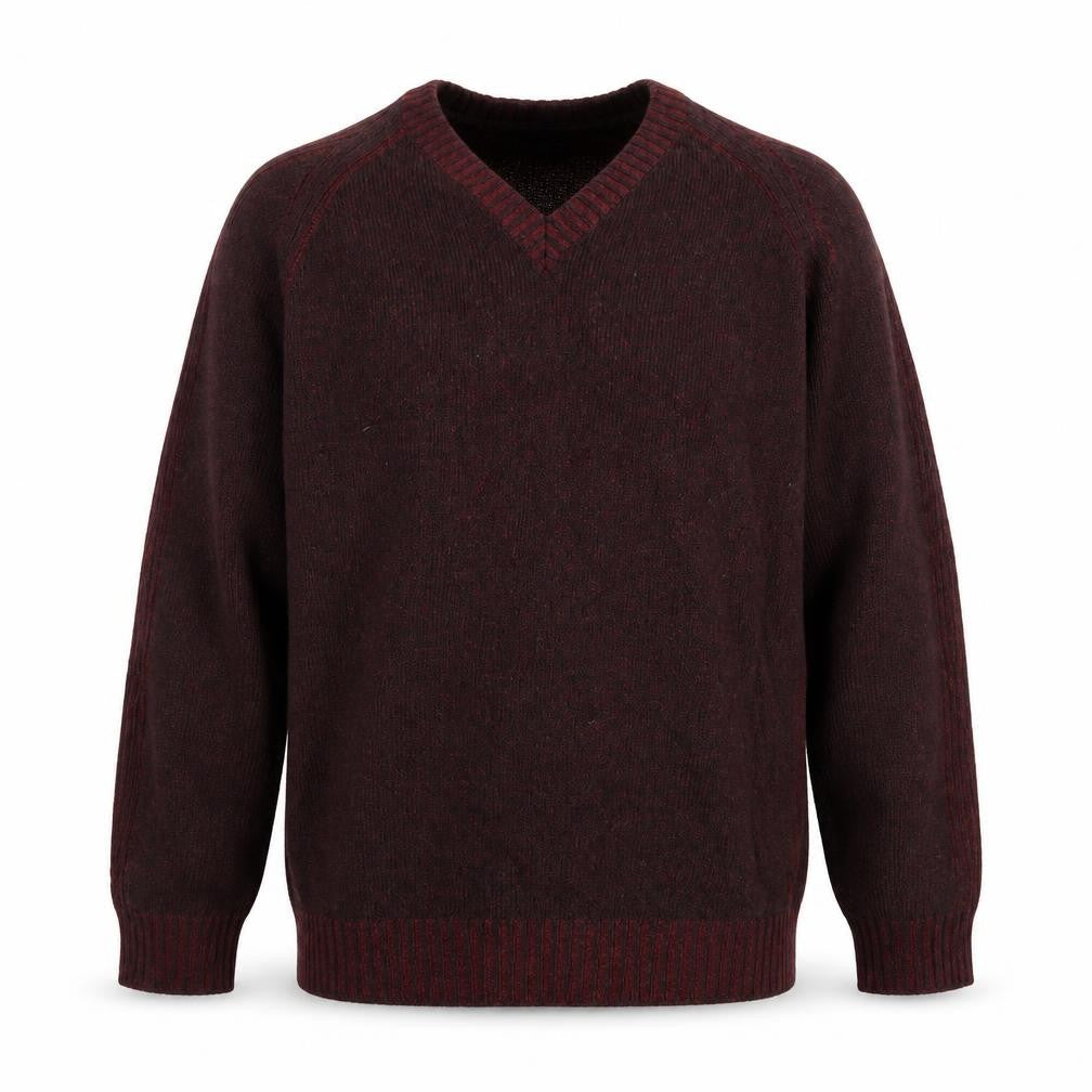 Melka Men's Brown Wool V-Neck Pullover Jumper XL