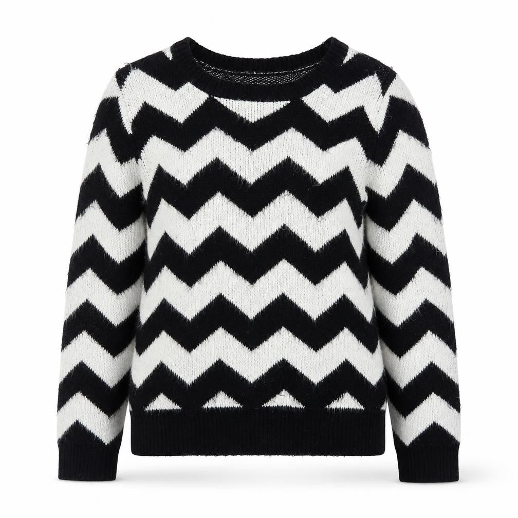 Louche Women's Black & White Chevron Knit Jumper Size 10