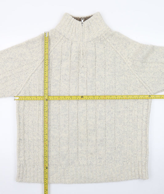 Marks and Spencer Men's Beige Wool Blend 1/2 Zip Cable Knit Jumper L