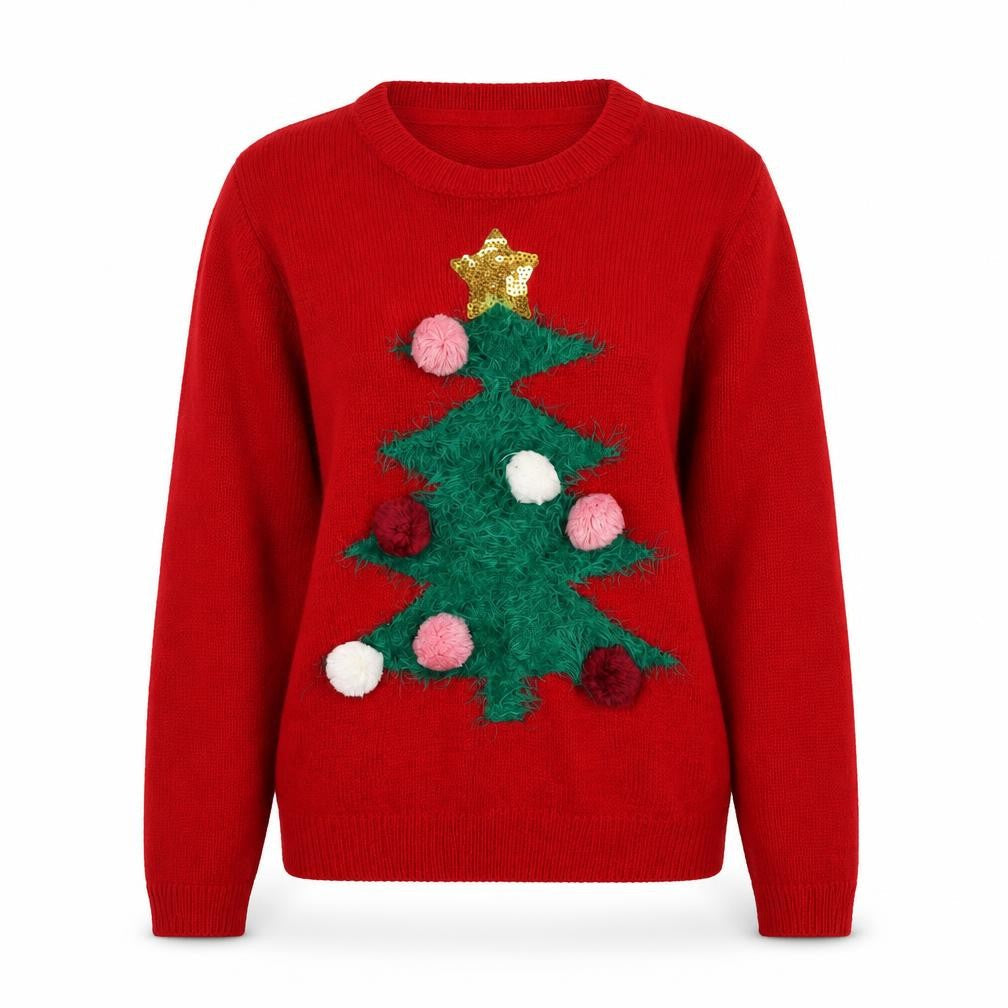 H&M Teens Red Christmas Tree Jumper Acrylic Knit Size 14Y+