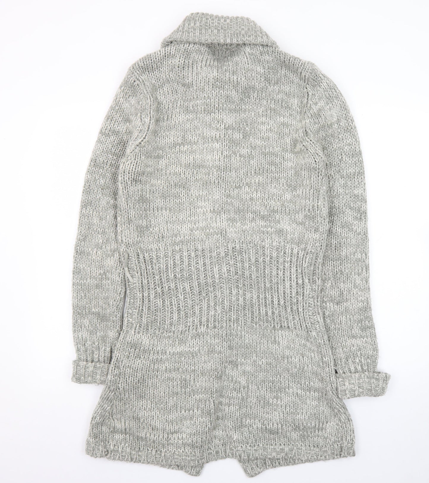 Folia Women Grey Long Sleeve Knit Cardigan Size 14 Collared Button Front