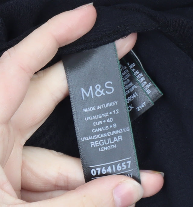 Marks and Spencer Women’s Black Lace Trim Puff Sleeve Blouse Size 12