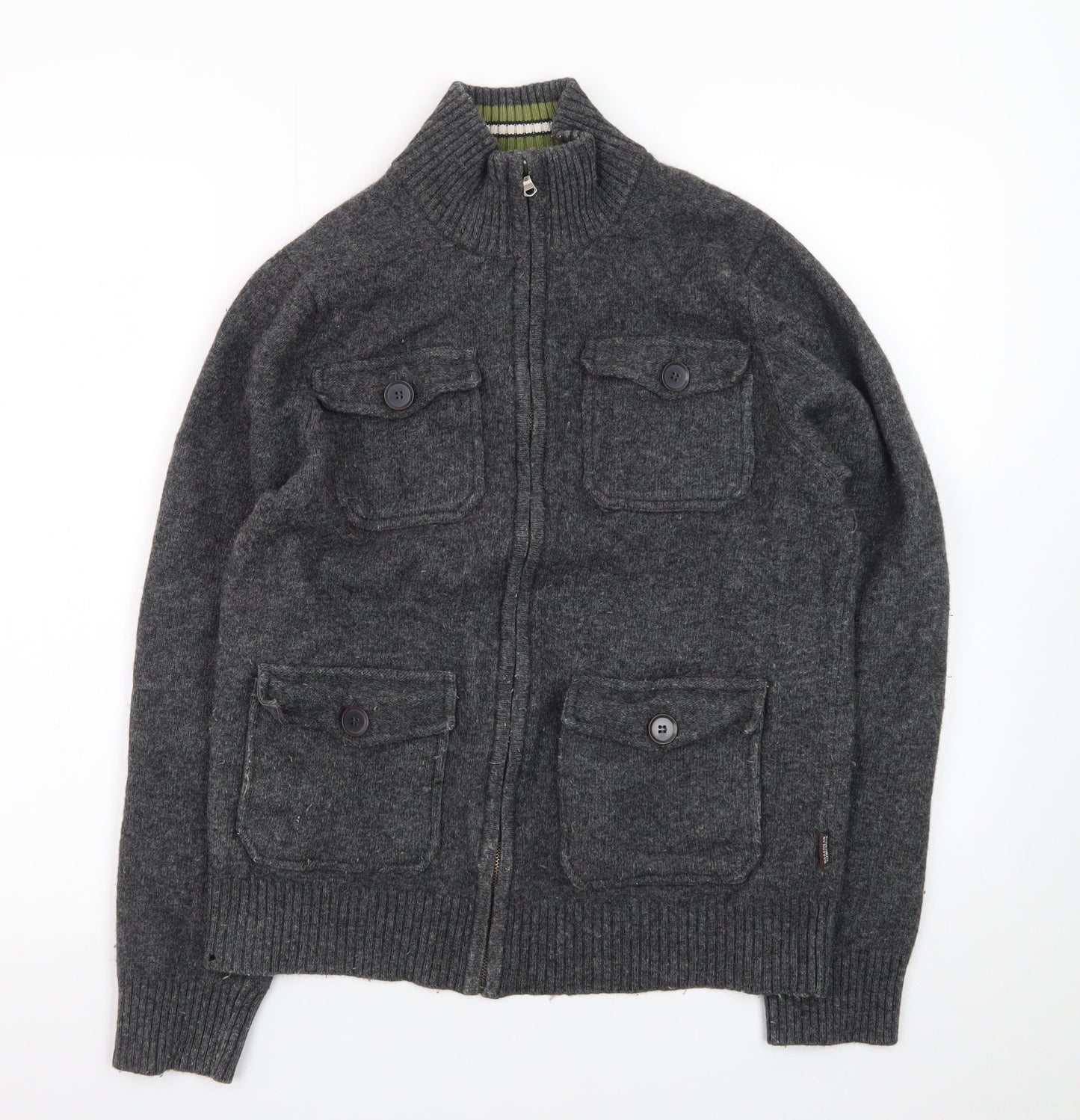 St. George by Duffer Men's Grey Wool Full Zip Jumper Small