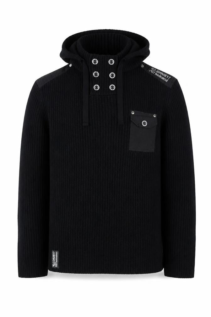 Twisted Soul Men's Black Hooded Ribbed Pullover Jumper L