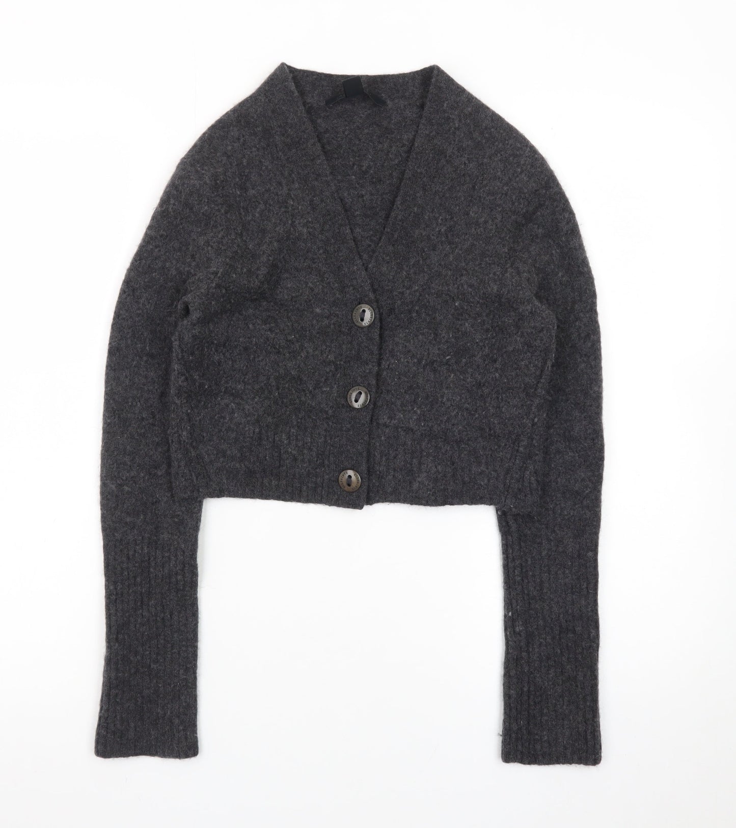 AllSaints Women's Grey Wool Blend Chunky-Knit V-Neck Cardigan XS
