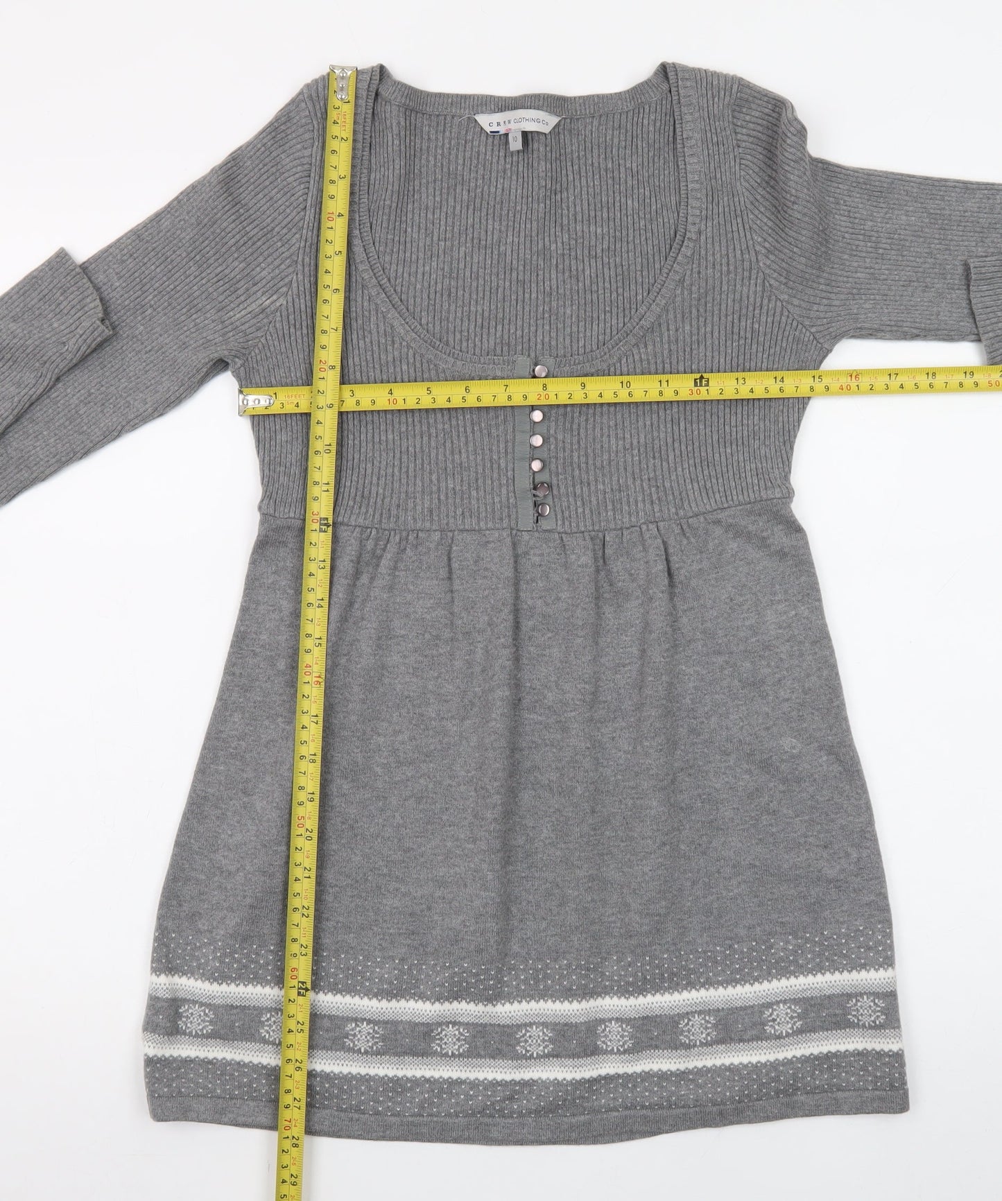 Crew Clothing Co. Women’s Grey Fair Isle Jumper Dress Size 10 Knit Long Sleeve