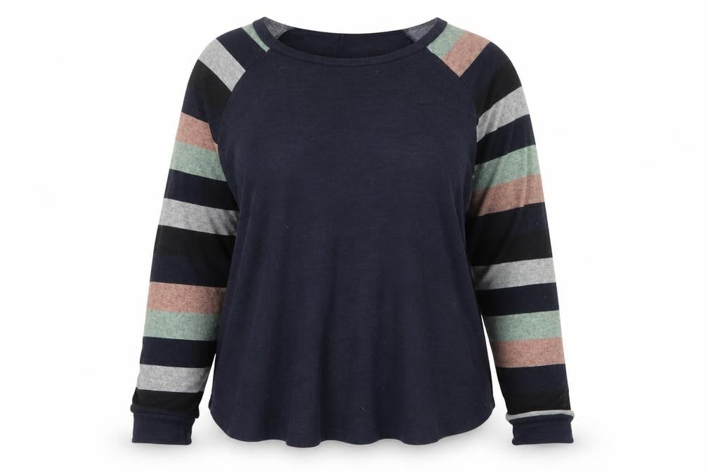 YOINS Women's Blue Striped Raglan Long Sleeve Pullover Jumper 2XL