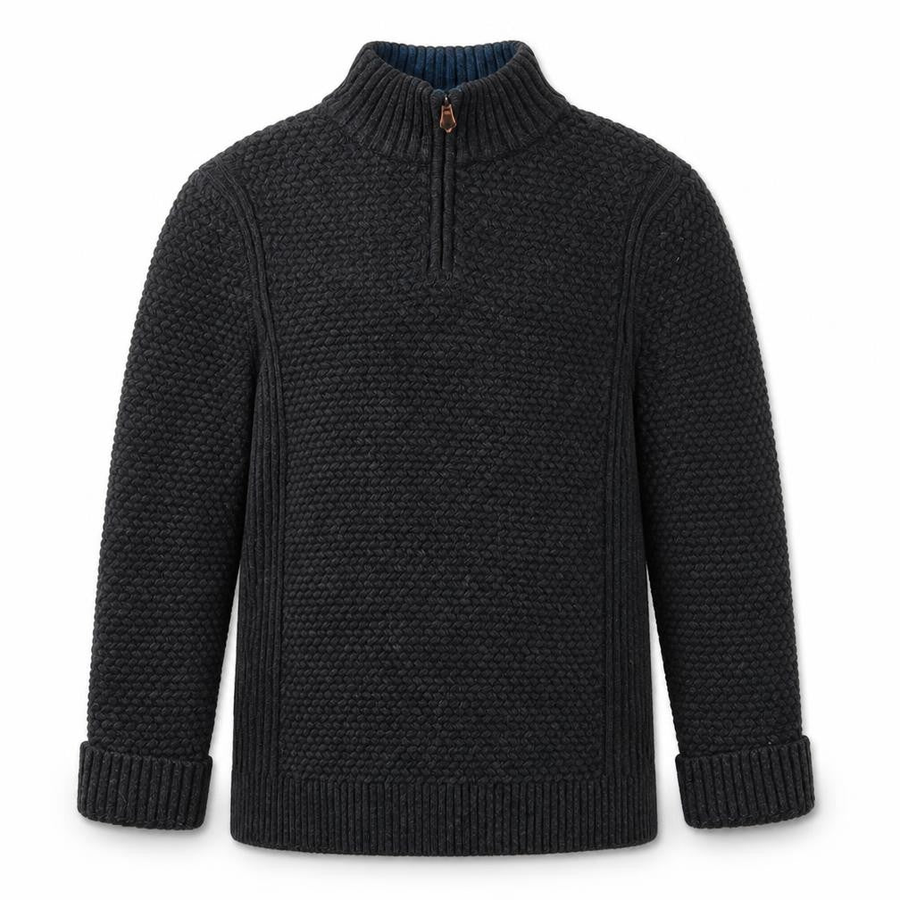 White Stuff Men's Grey XL Chunky Knit 1/2 Zip Wool Jumper