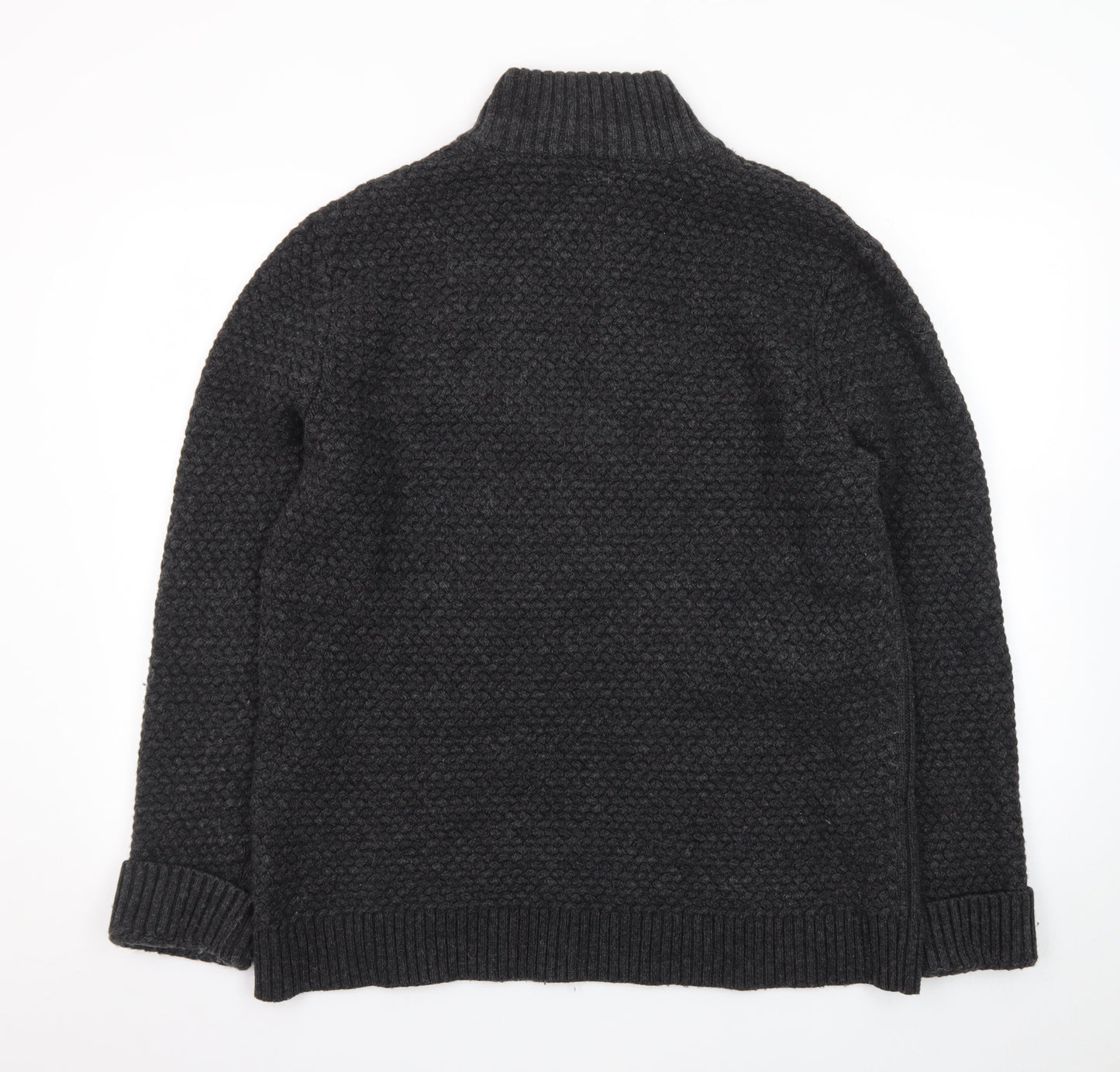 White Stuff Men's Grey XL Chunky Knit 1/2 Zip Wool Jumper