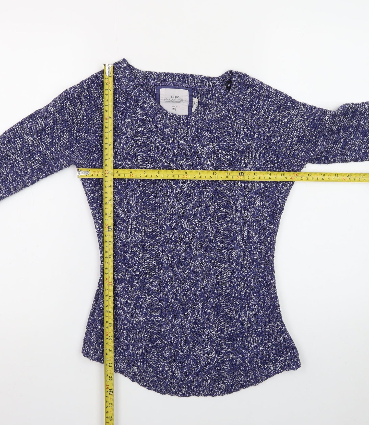 H&M Women Blue Cable-Knit Crew Neck Long Sleeve Pullover Jumper Size 8