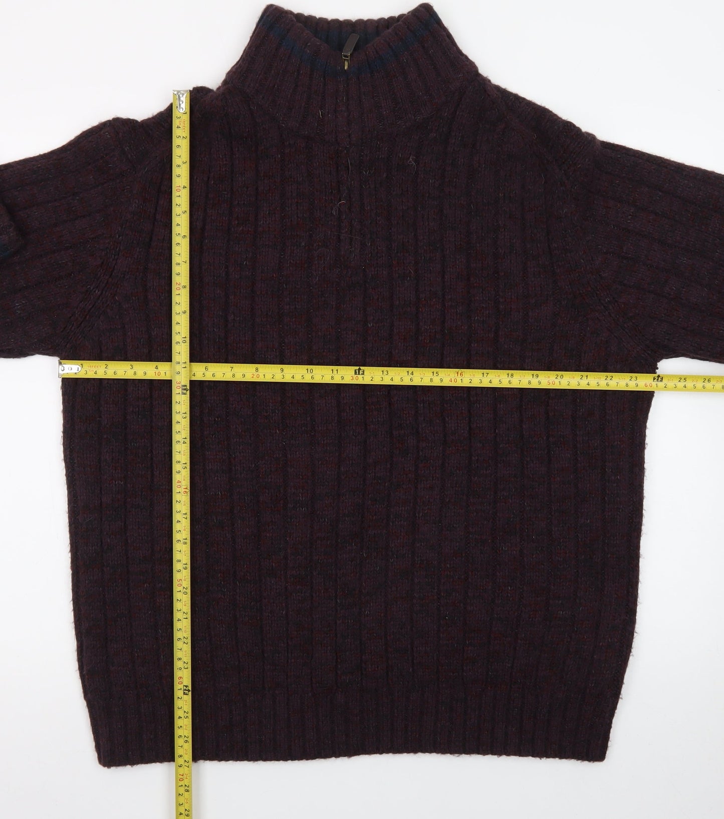 North Coast Men's Brown Wool Ribbed 1/4 Zip High Neck Jumper XL