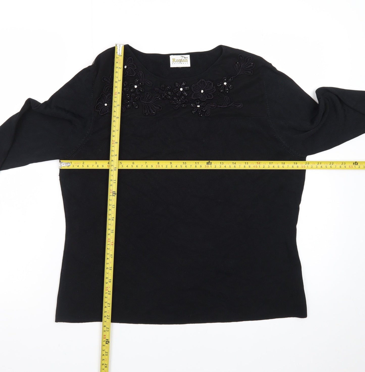 Roman Originals Women’s Black Beaded Crew Neck Long Sleeve Jumper M/L