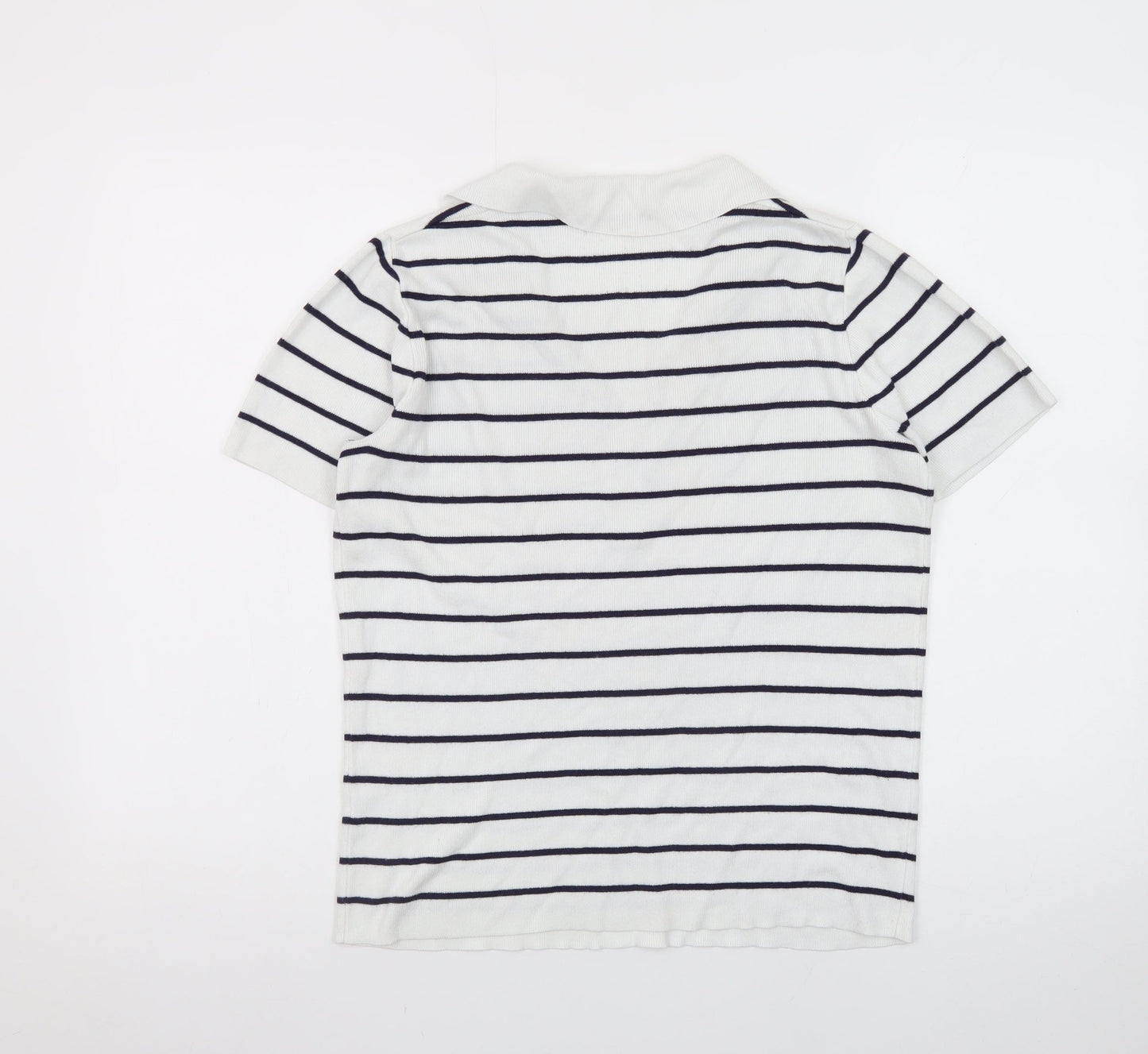 Et Vous Women's White Navy Striped Polo Top Size 10 Short Sleeve