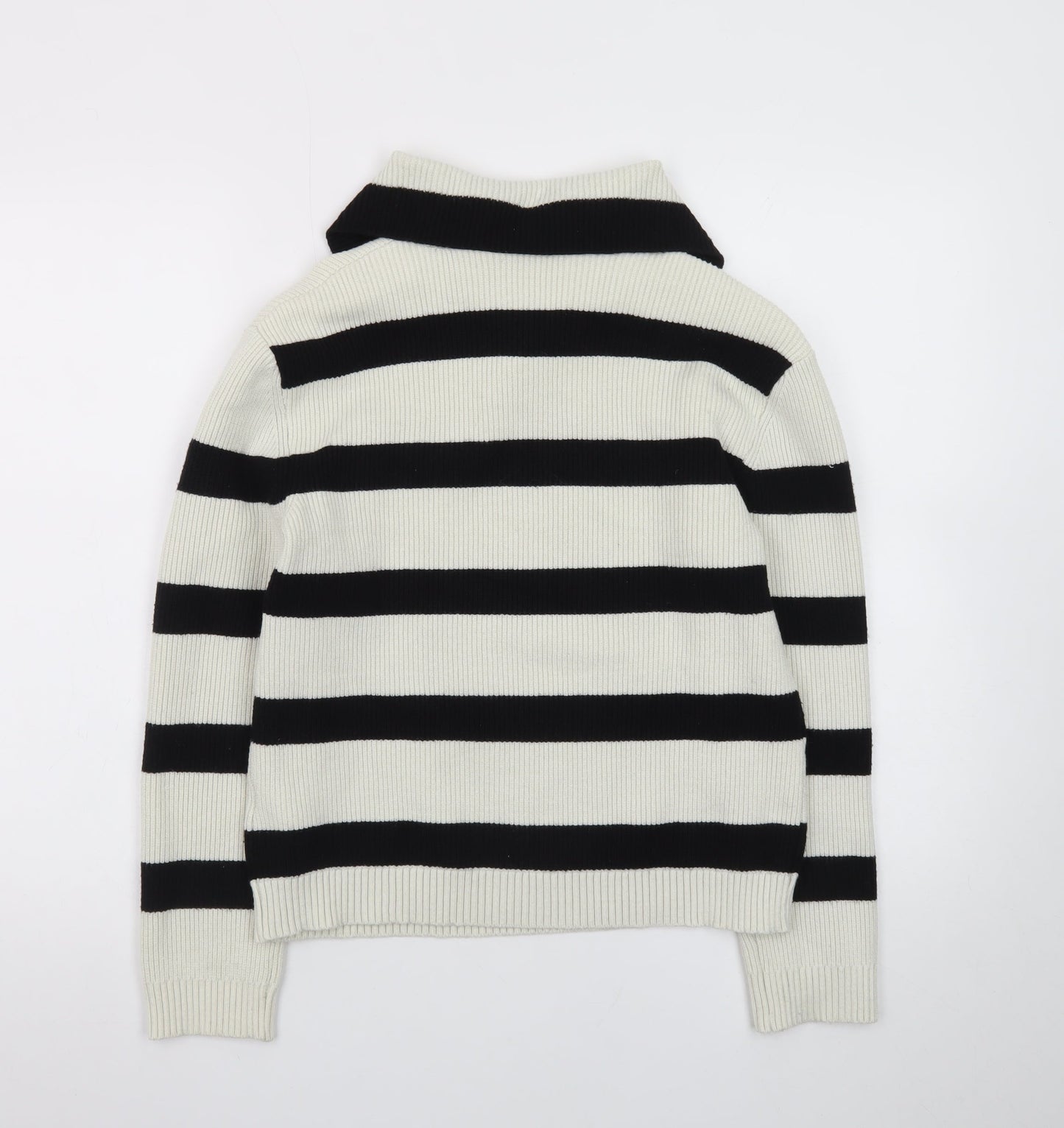 Zara Teens Black White Striped Collared Henley Knit Jumper XS