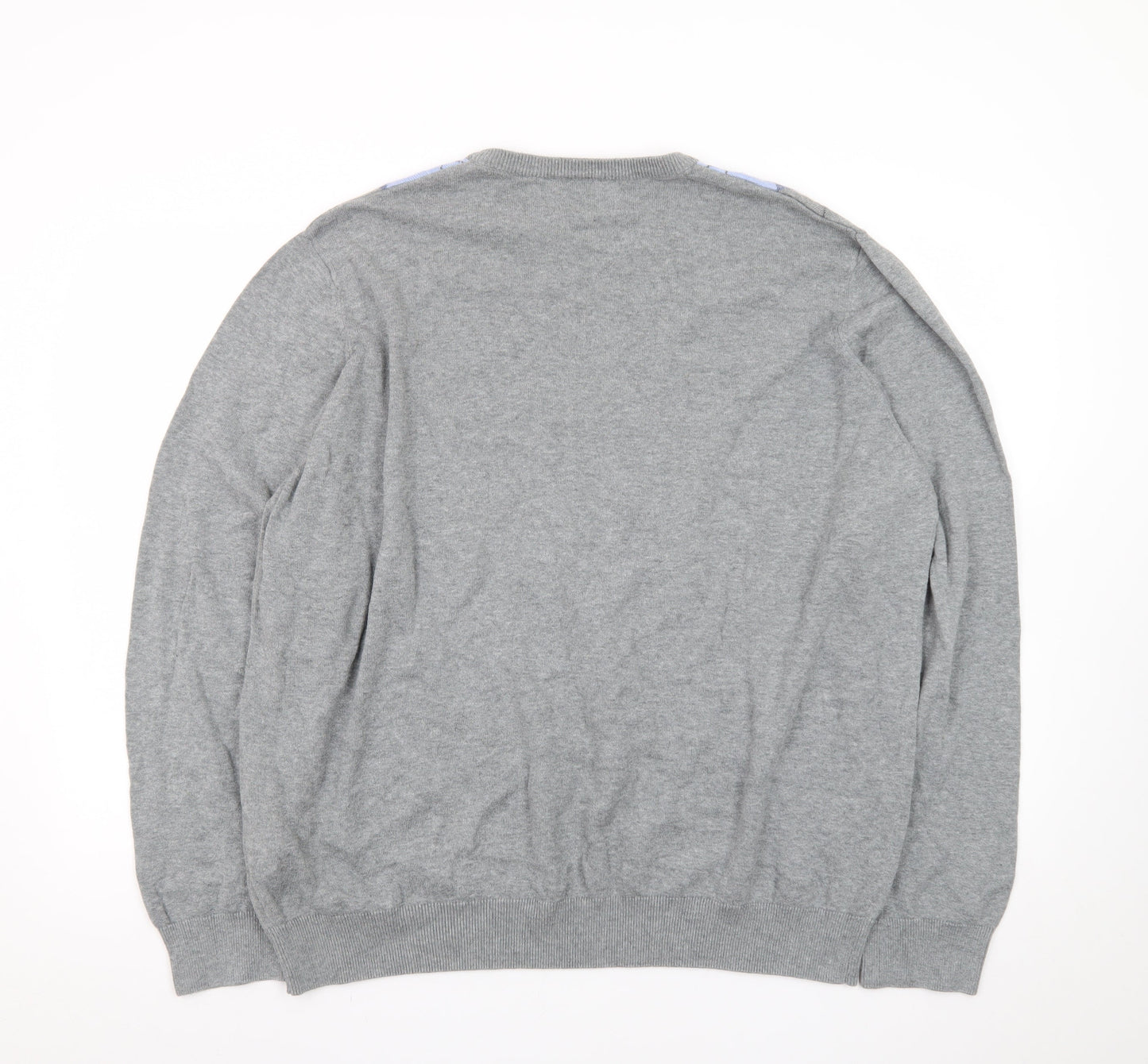 Marks and Spencer Men’s Grey Argyle Cotton Pullover Jumper 2XL