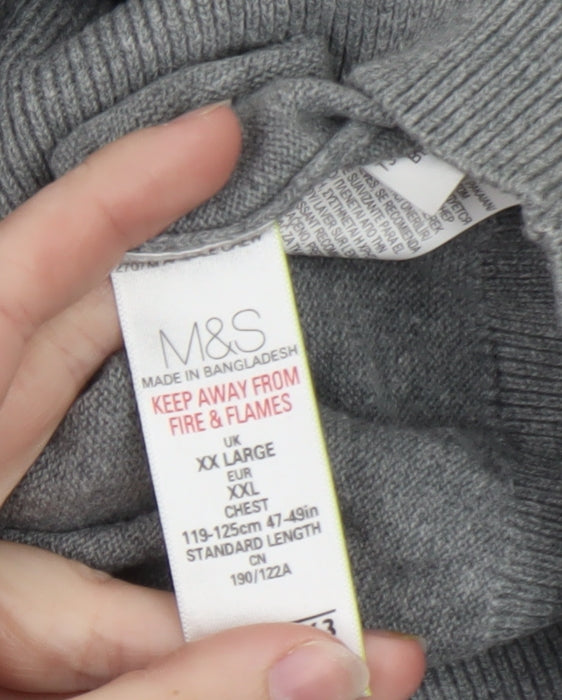 Marks and Spencer Men’s Grey Argyle Cotton Pullover Jumper 2XL