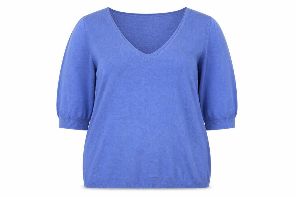 Next Womens Blue V-Neck Short Sleeve Pullover Jumper Size 14