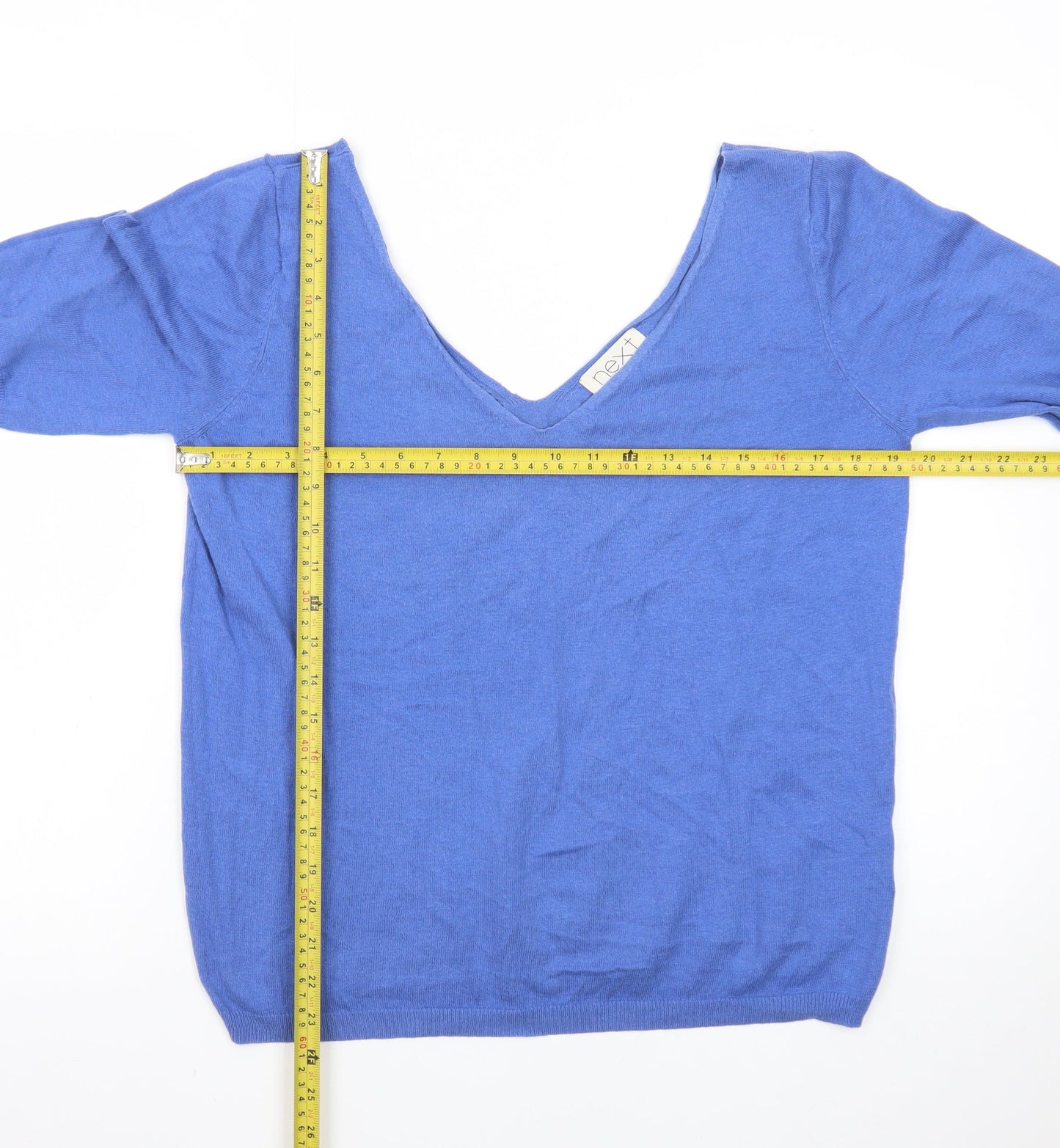 Next Womens Blue V-Neck Short Sleeve Pullover Jumper Size 14