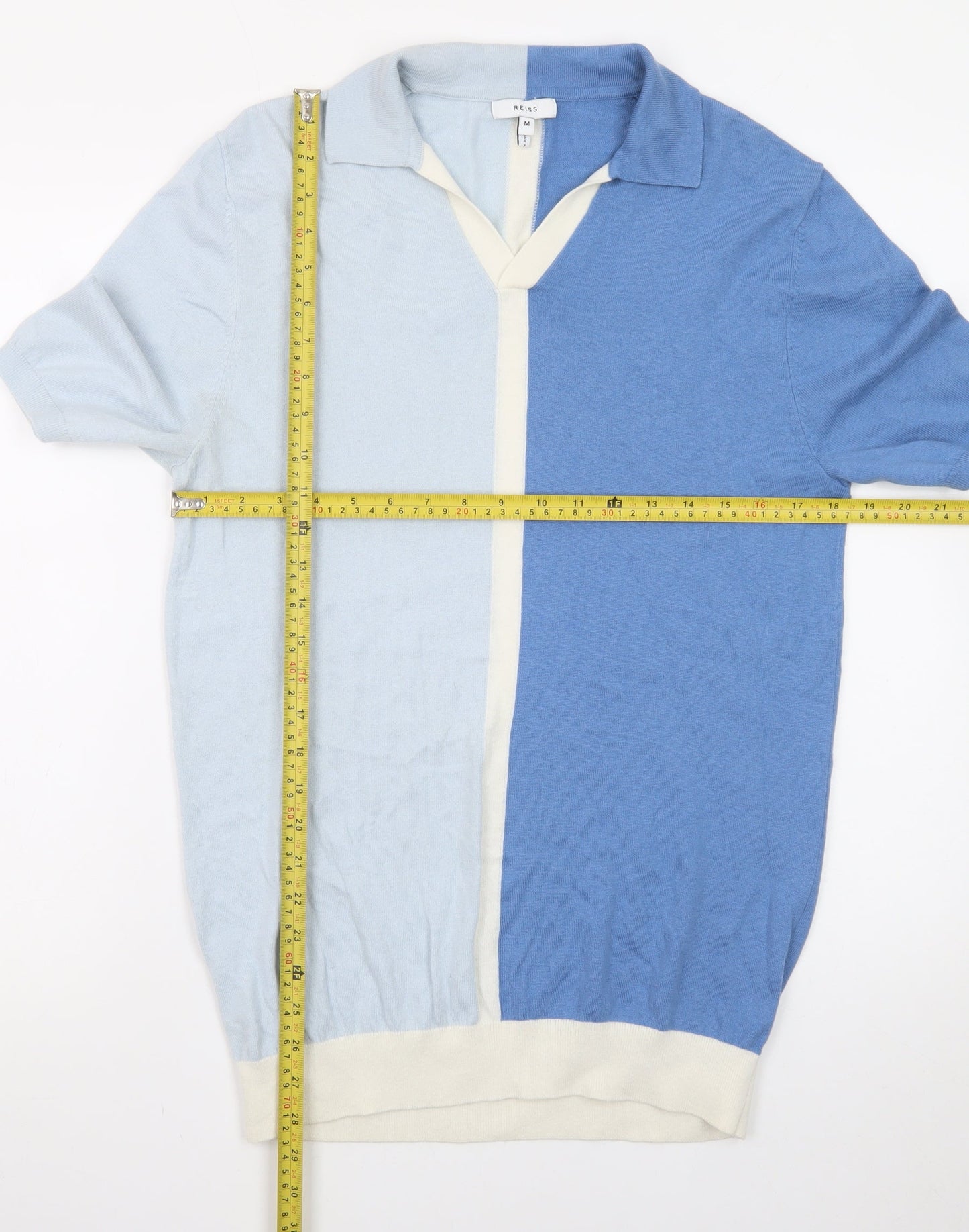 Reiss Men's Blue Colourblock Short Sleeve Knit Polo M