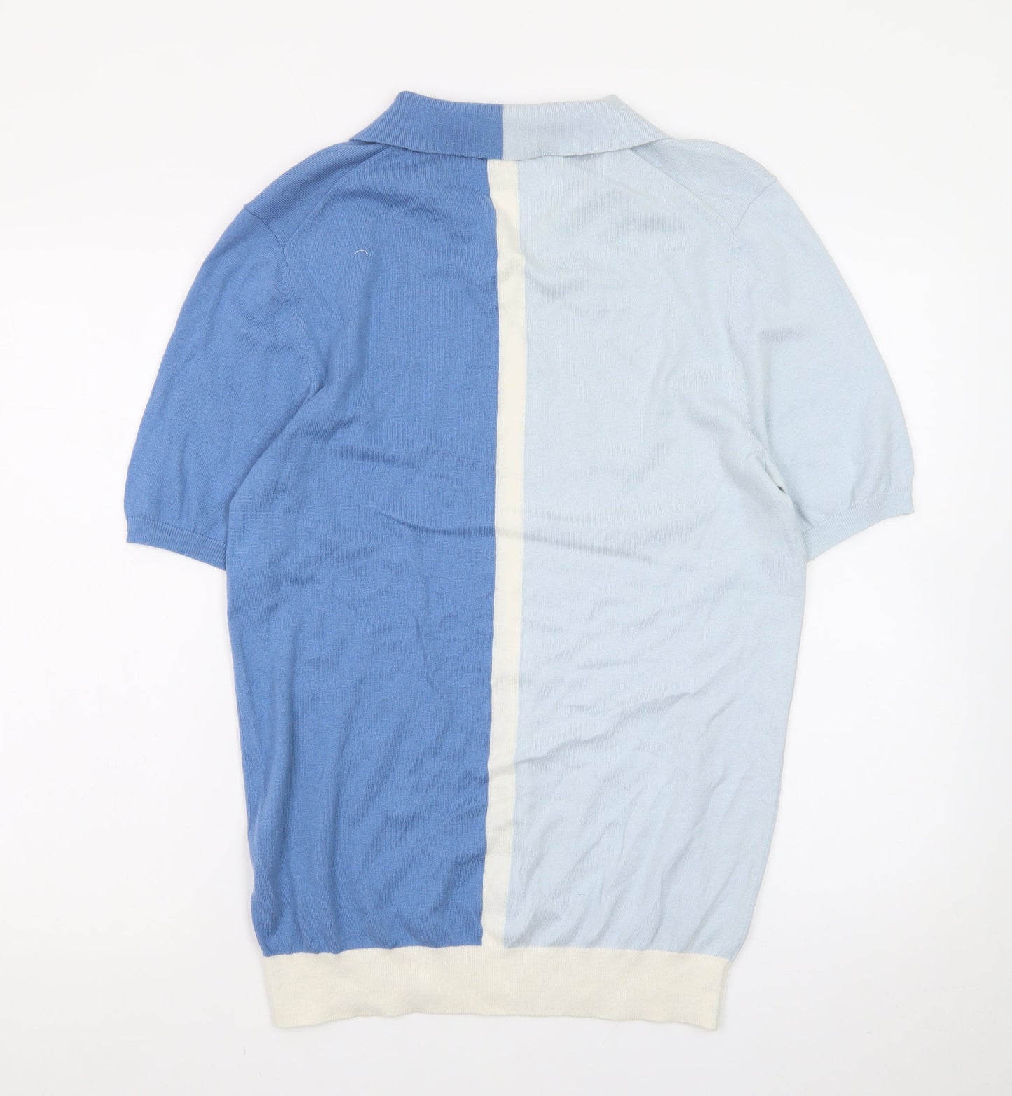 Reiss Men's Blue Colourblock Short Sleeve Knit Polo M
