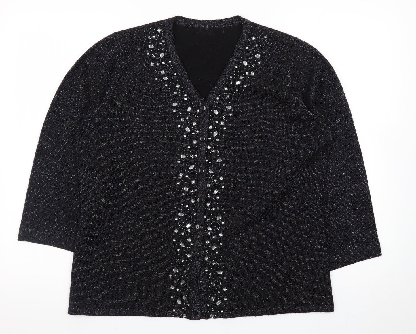 Bm Women's Black Beaded V-Neck Cardigan Size M