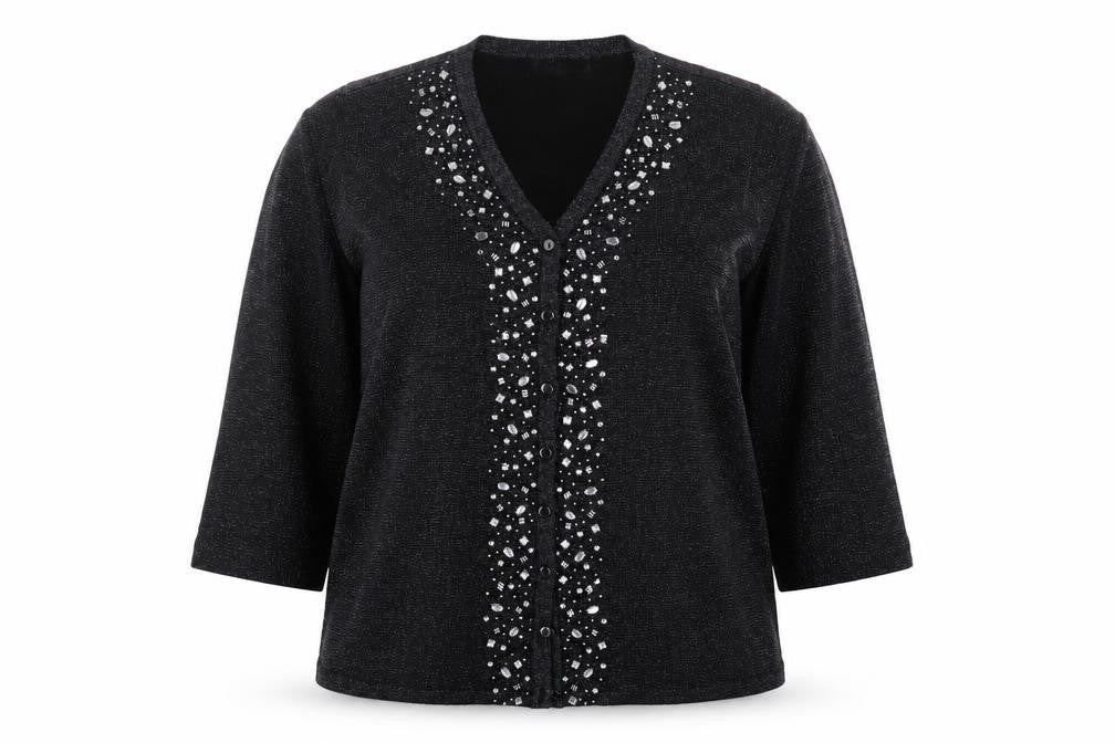 Bonmarché Women's Black Beaded V-Neck Cardigan Size M