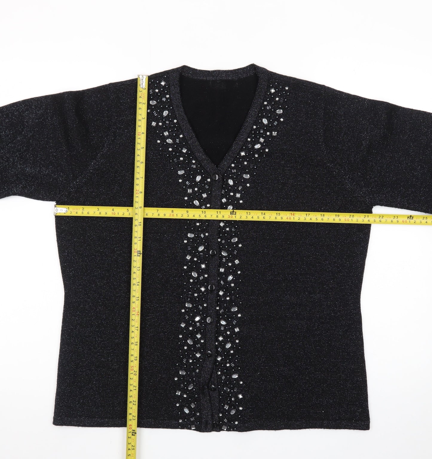 Bm Women's Black Beaded V-Neck Cardigan Size M