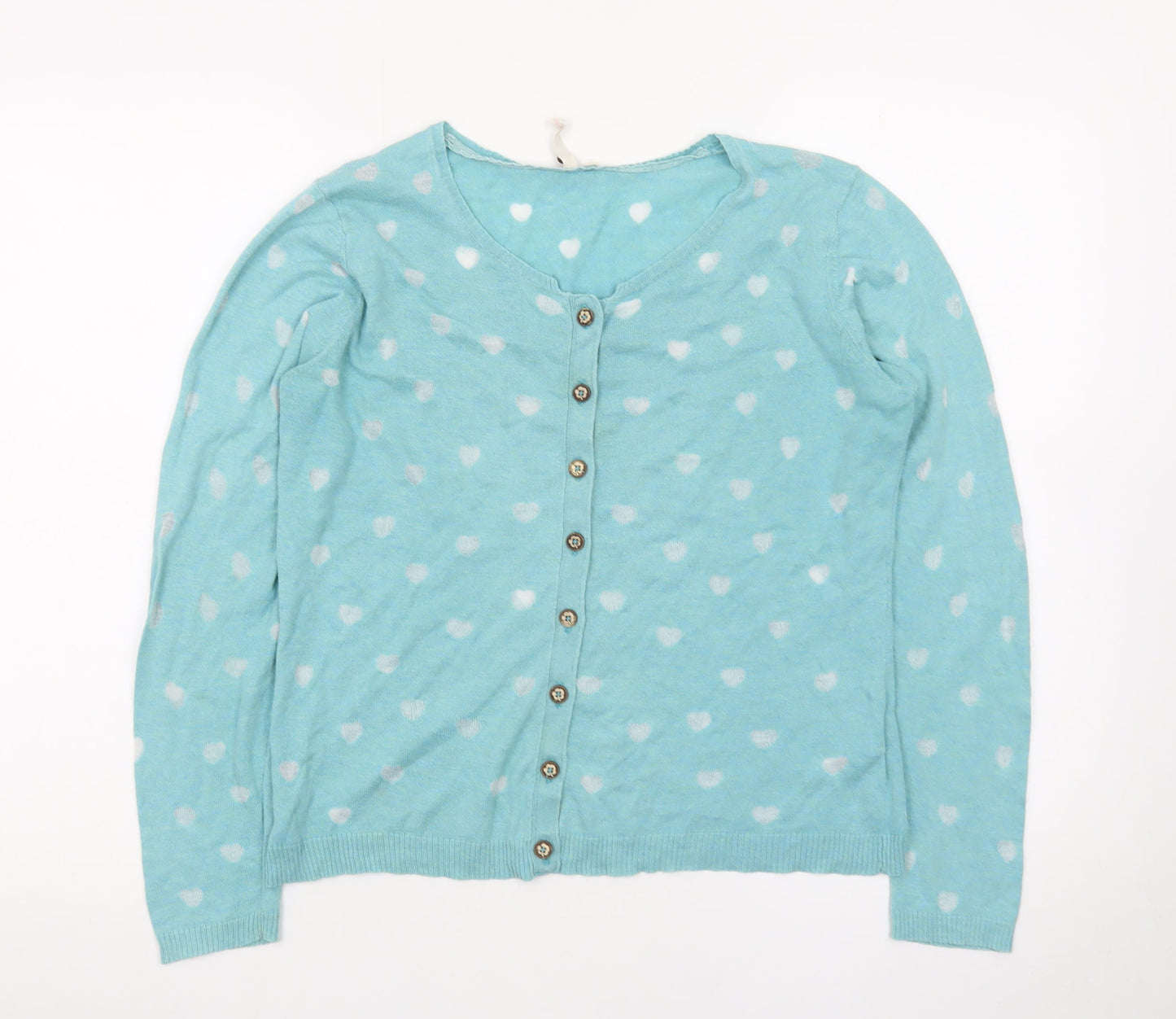 White Stuff Women's Blue Heart Print Button Cardigan Size 12