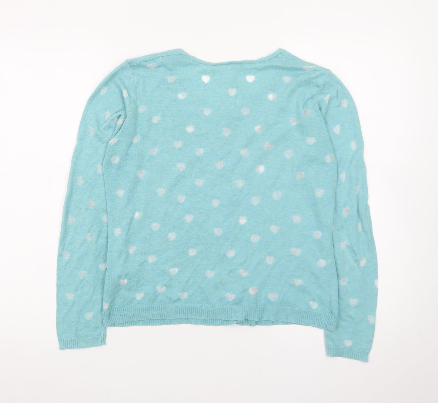 White Stuff Women's Blue Heart Print Button Cardigan Size 12